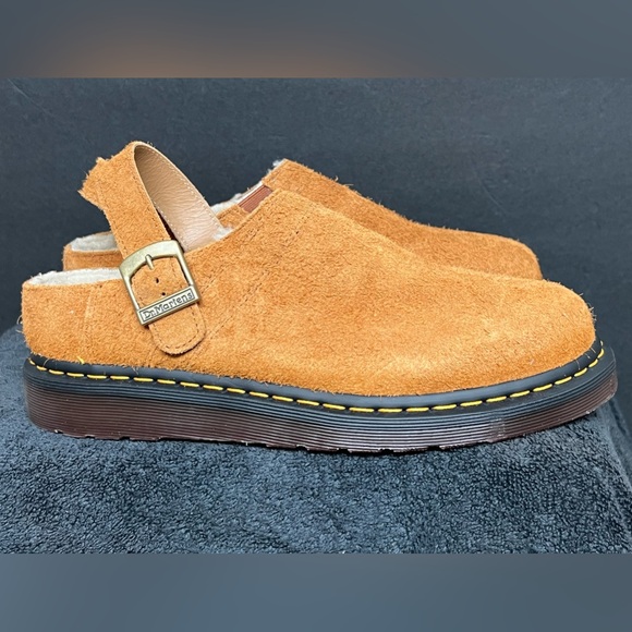 NEW Dr. Martens Isham Brown Shearling Suede Slingback Mules Unisex Size M10/W11 - Picture 2 of 8
